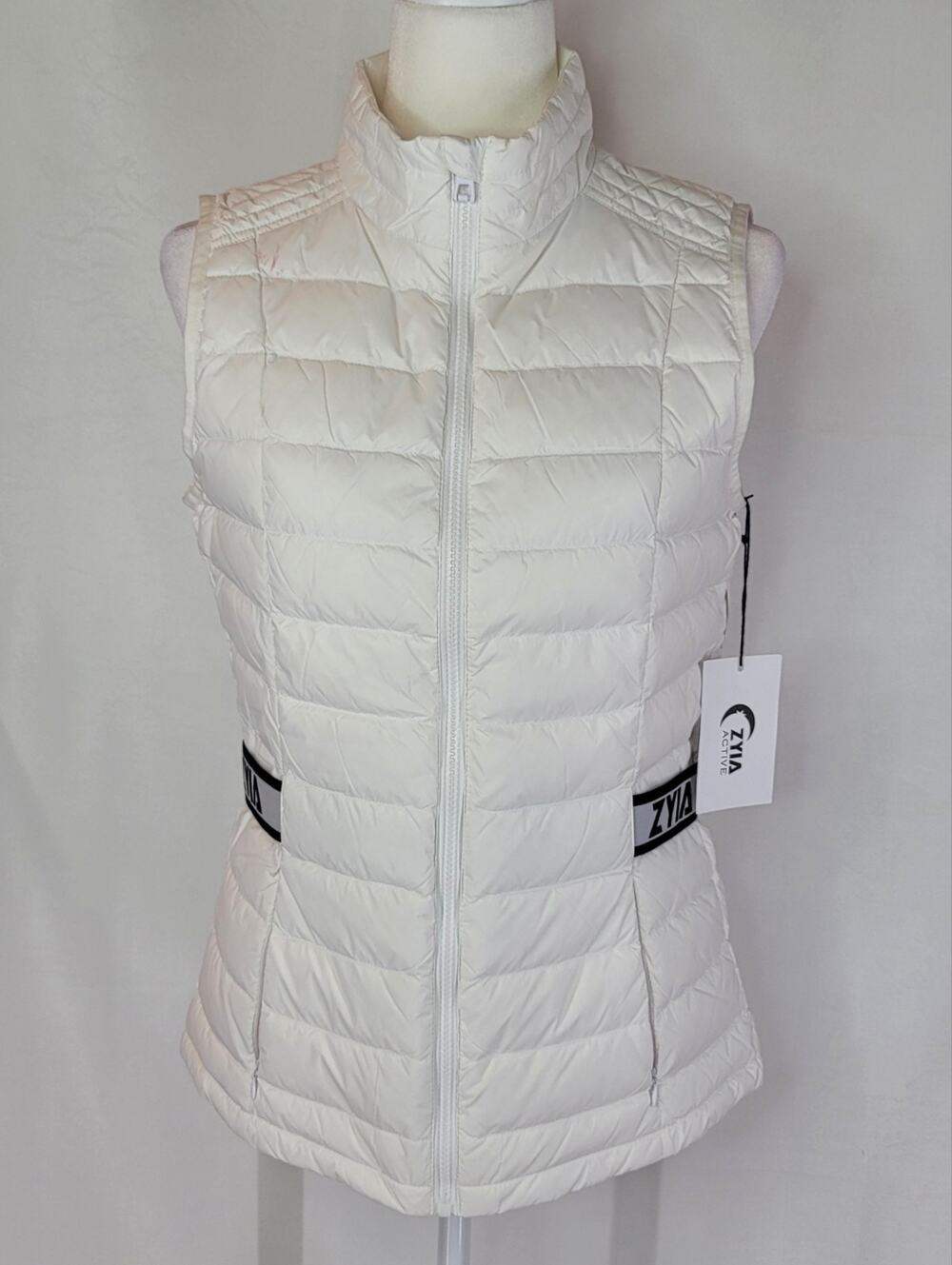 NWT White Alpine ZYIA Active Down Filled Fitted Zip Front Puffer Vest - Medium